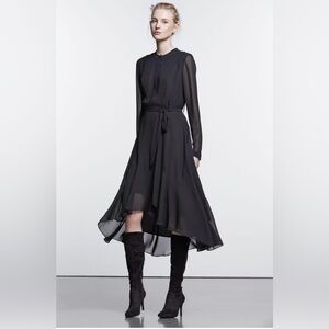 Simply Vera black long sleeve dress with tie waist and button front